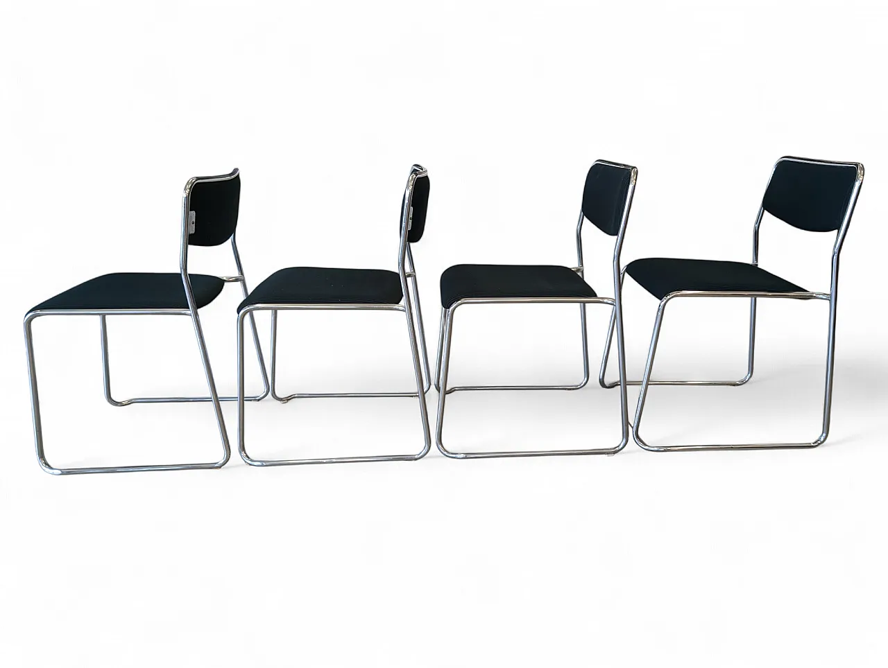 Set of 4 fabric and metal chairs, Italy 1980s 2