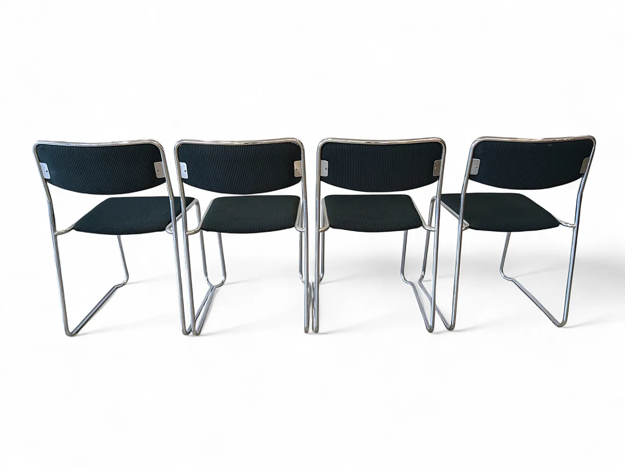 Set of 4 fabric and metal chairs, Italy 1980s 3