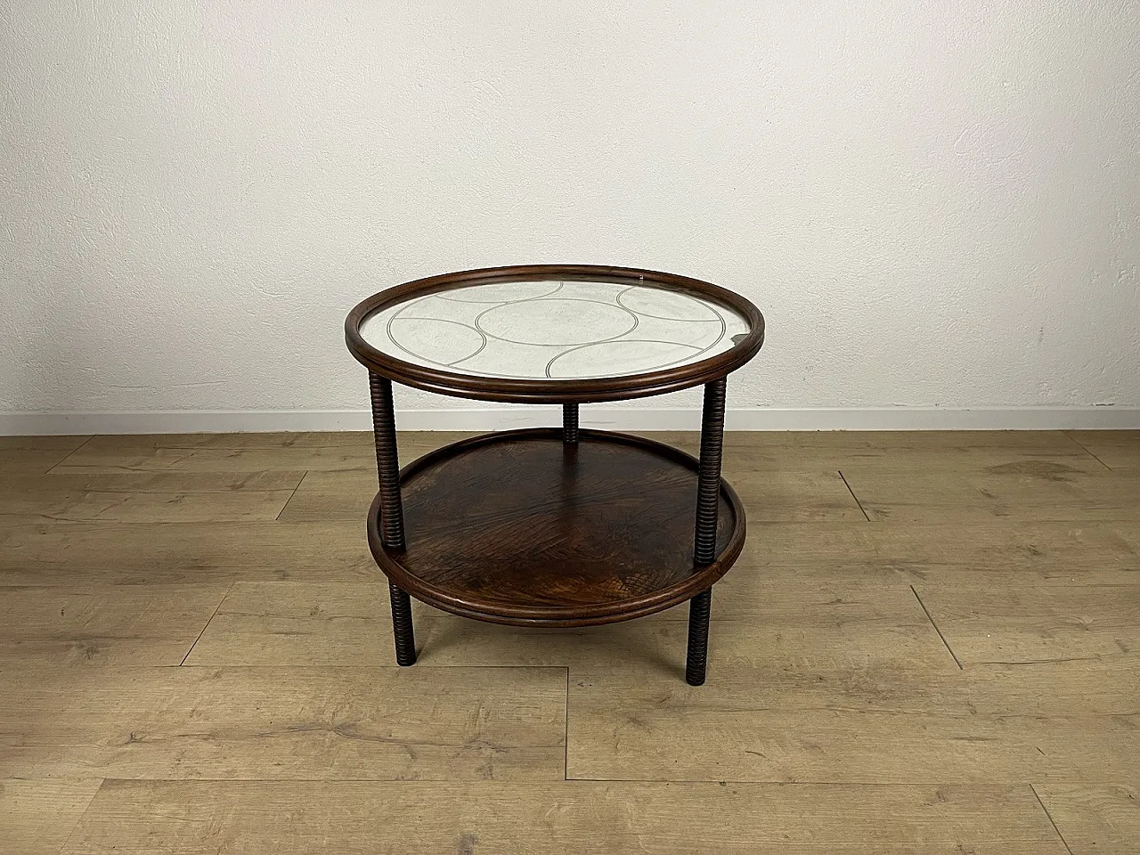 Wood and worked glass coffee table, 1950s 1