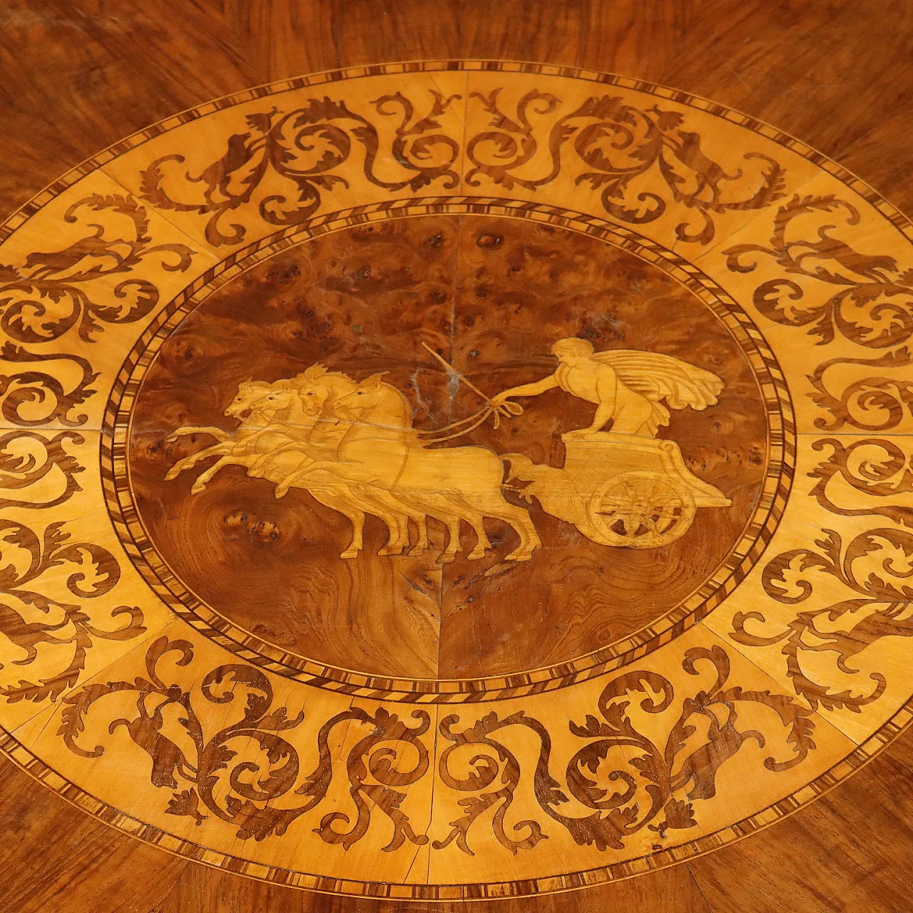 Carlo X walnut and maple table, late 19th century 6