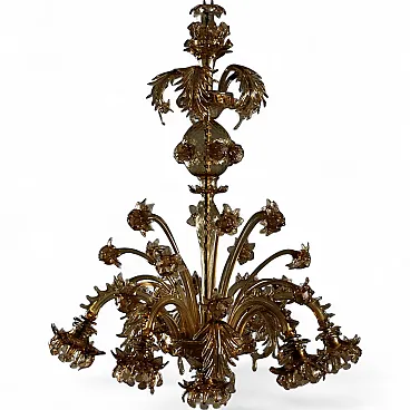 Lampadario in vetro soffiato brunito, '800