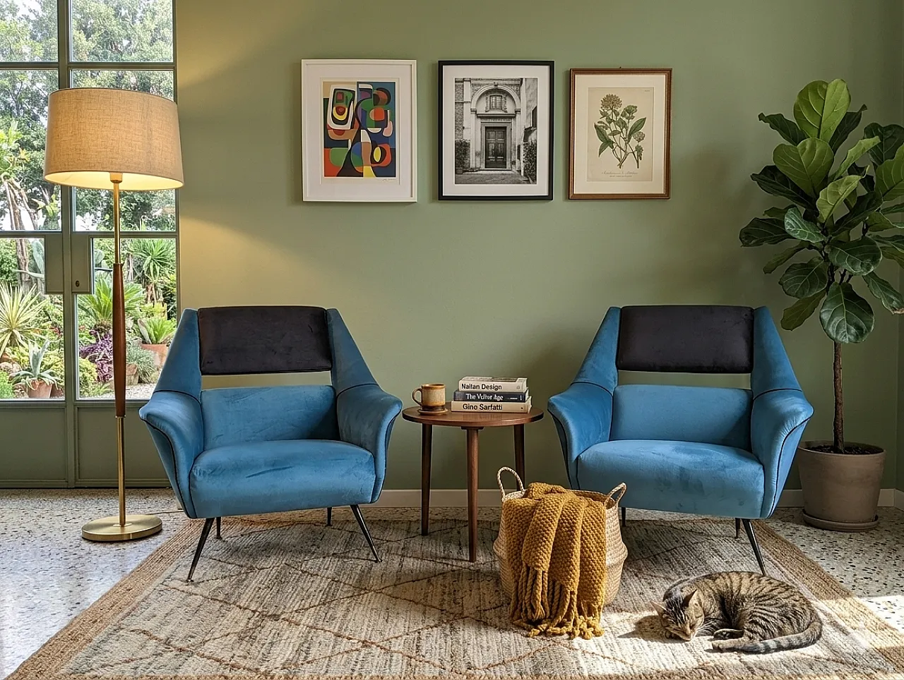 Pair of restored velvet armchairs from the 1960s 8