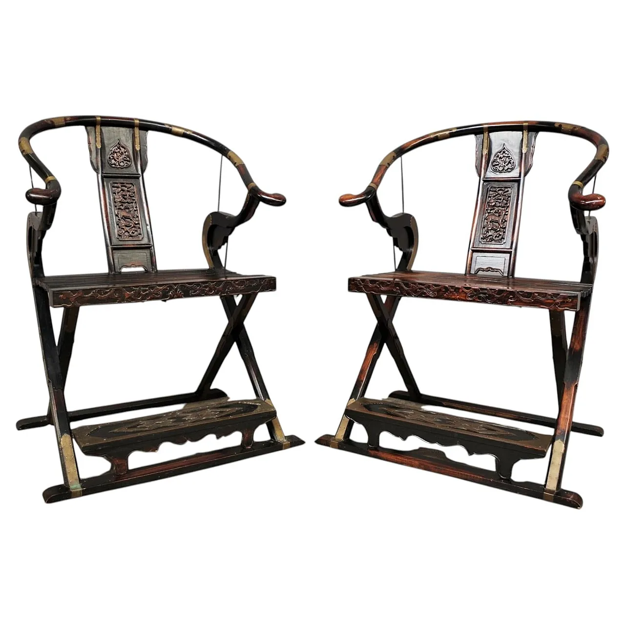 Pair of Ming Dynasty-style folding thrones, 1940s 1