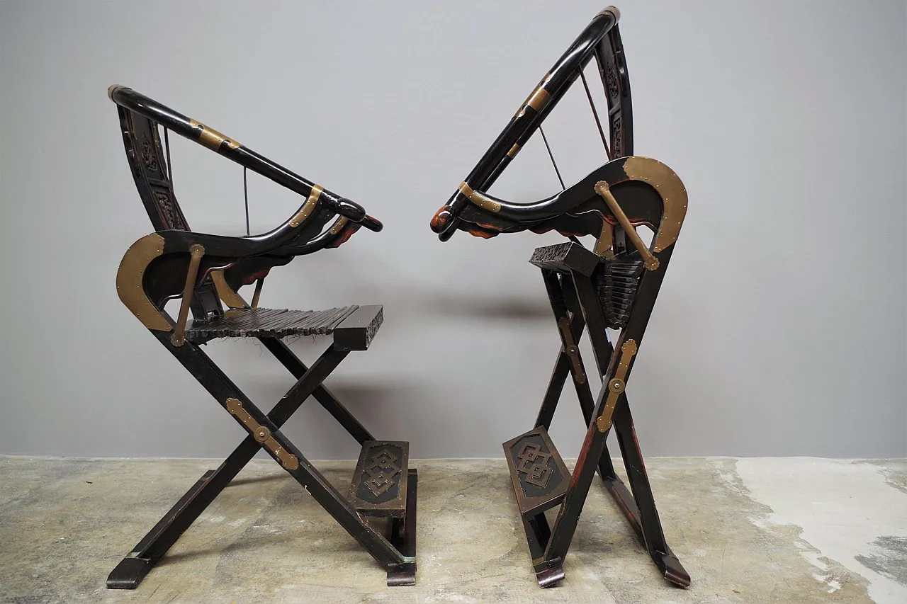 Pair of Ming Dynasty-style folding thrones, 1940s 11