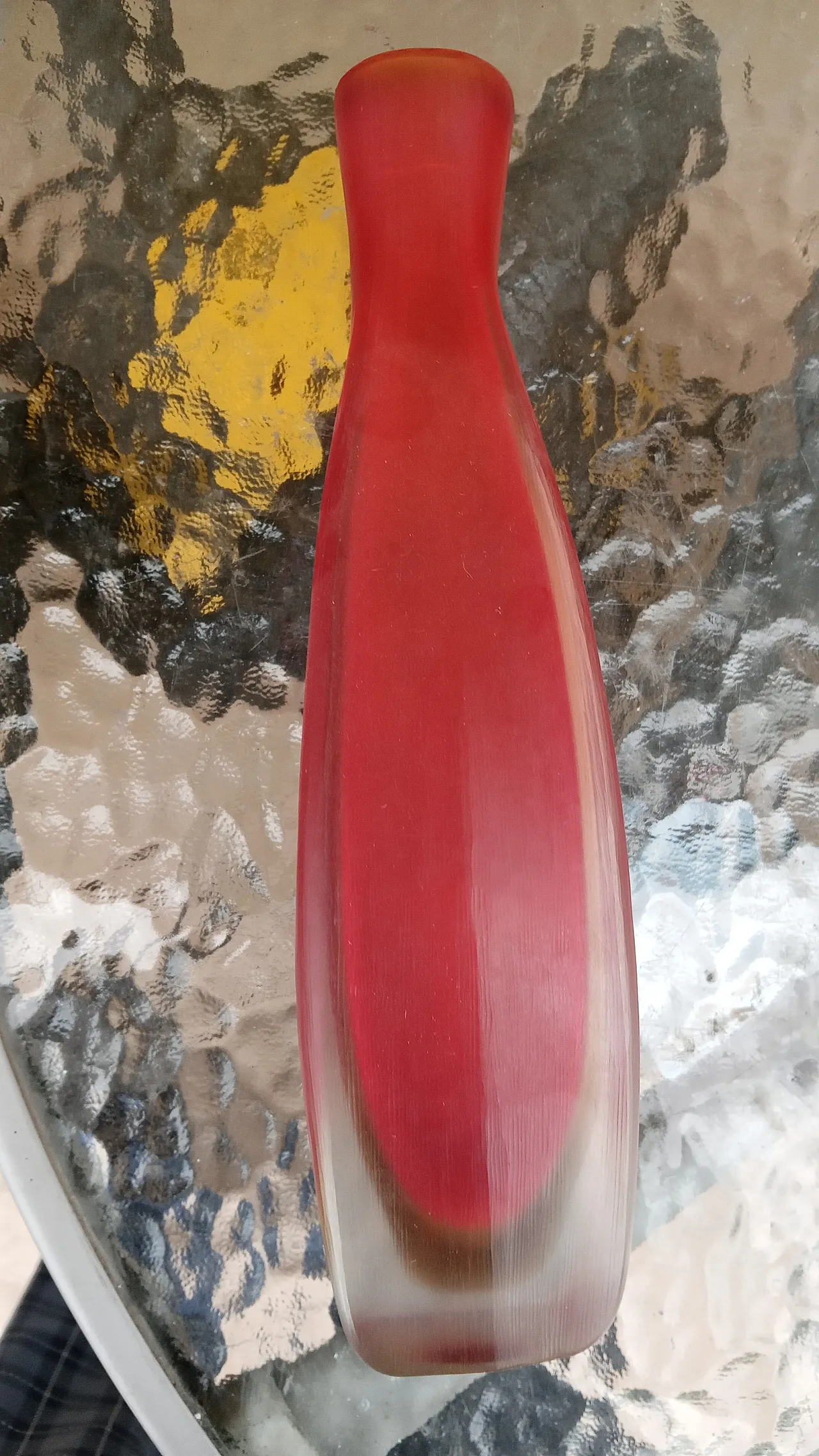 Red Frosted Glass Vase, 50s 1