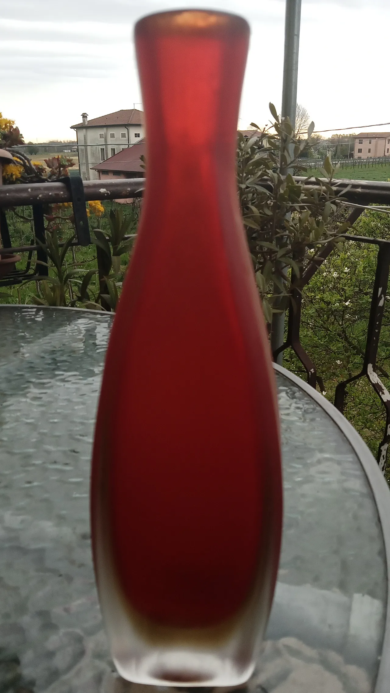 Red Frosted Glass Vase, 50s 2
