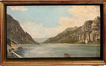 Paesaggio Lago di Como di Luigi Arrigoni, olio su tavola, '900