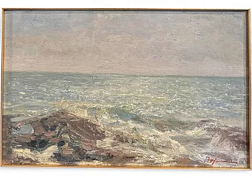 Pittura antica, olio su tavola, Marina, Pompeo Mariani, '800