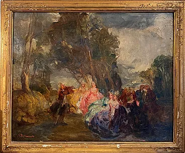 Olio su tela, concerto all'aperto, G. Rivaroli, '800