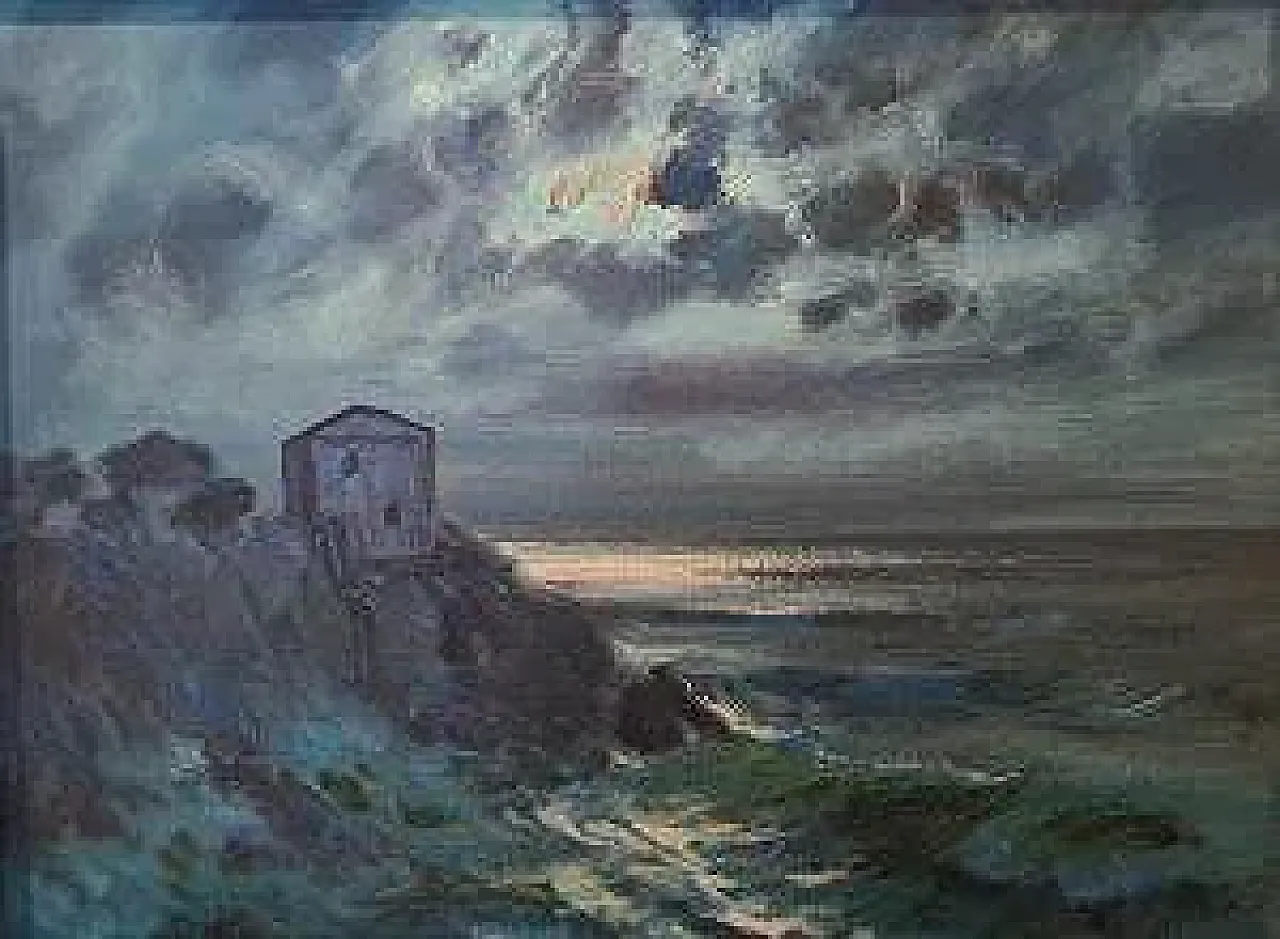 Notturno di Giuseppe Caselli, olio su tela, anni '50 2