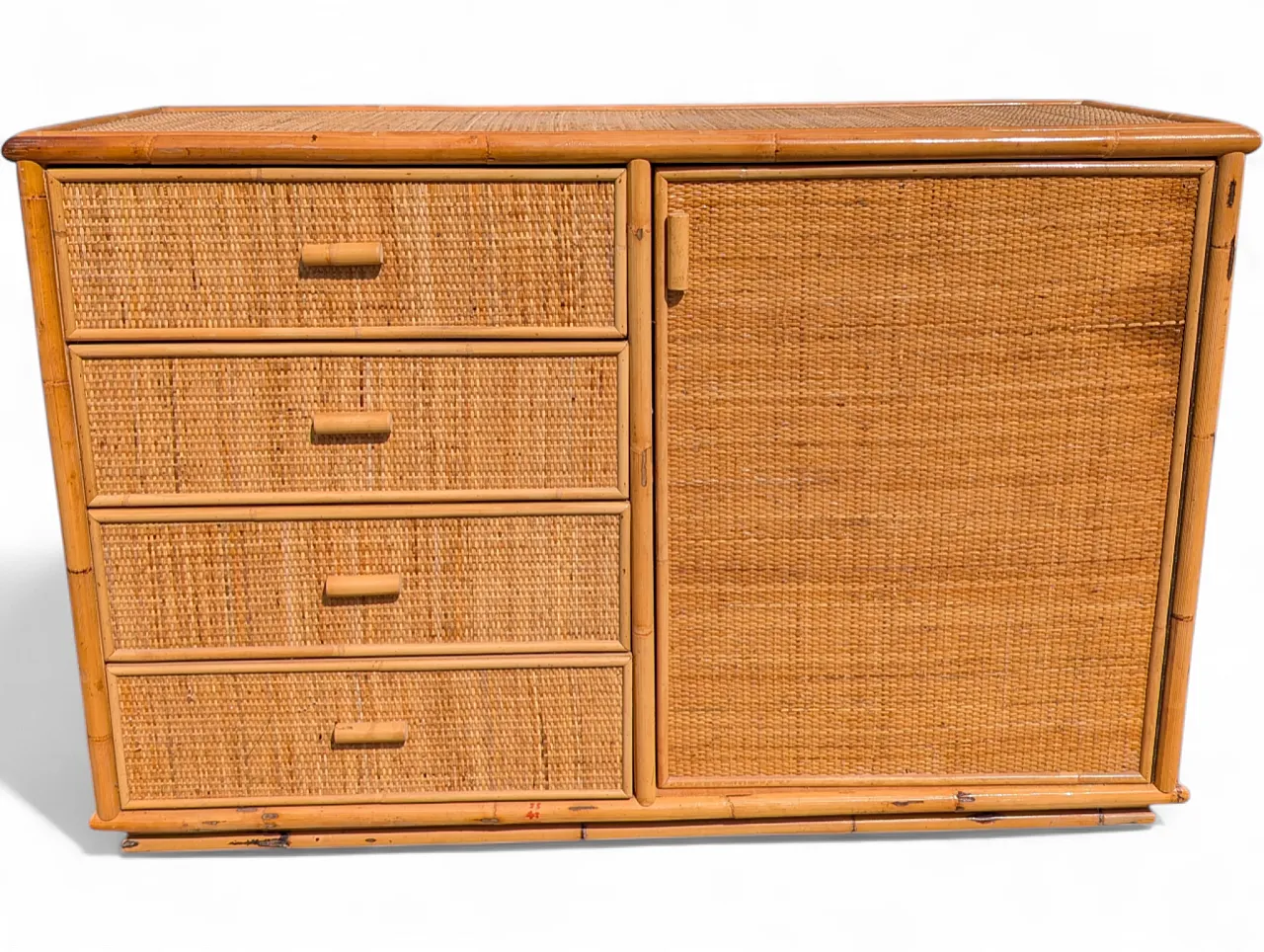 Wicker cabinet with 4 drawers and 1 door, 1970s 7