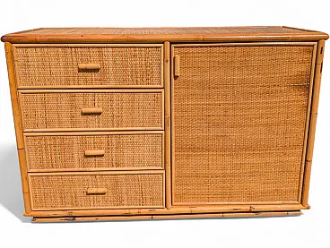 Wicker cabinet with 4 drawers and 1 door, 1970s