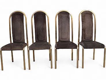 Set of 4 70s fabric and brass chairs