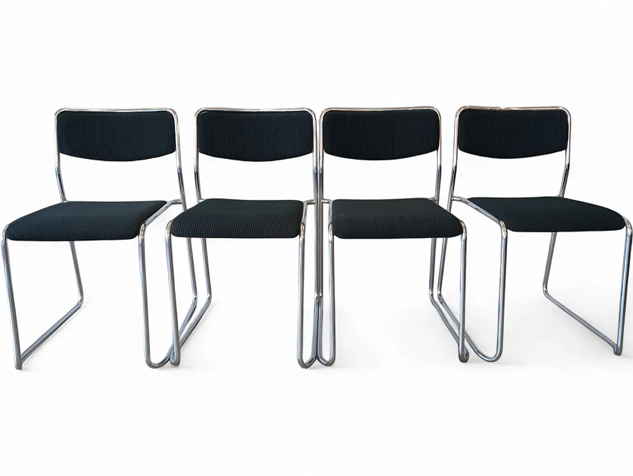 Set of 4 fabric and metal chairs, Italy 1980s 9