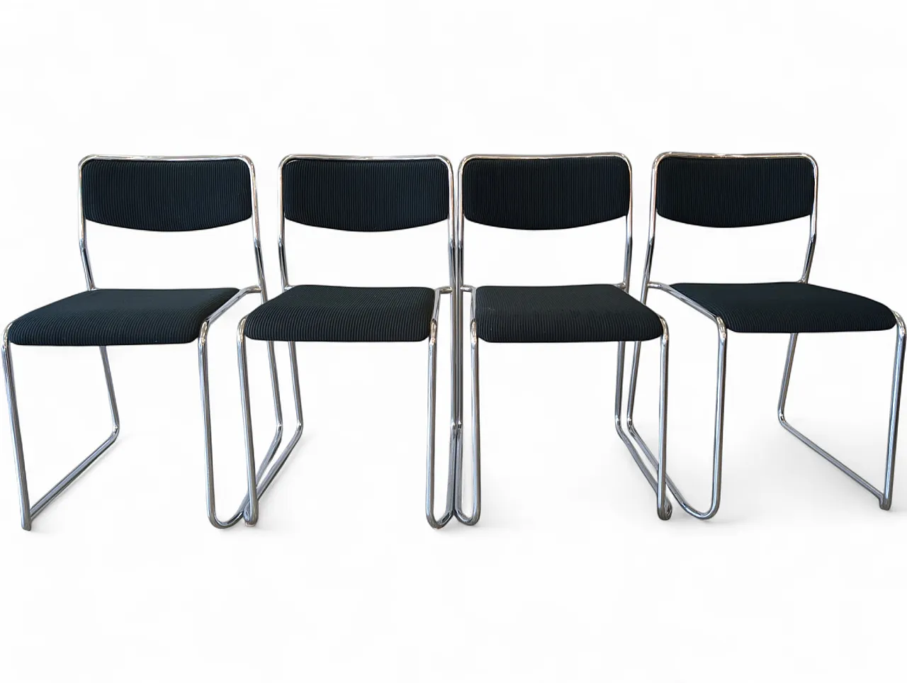 Set of 4 fabric and metal chairs, Italy 1980s 10
