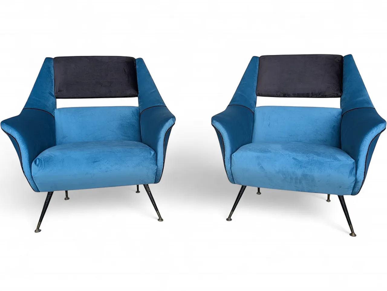 Pair of restored velvet armchairs from the 1960s 9