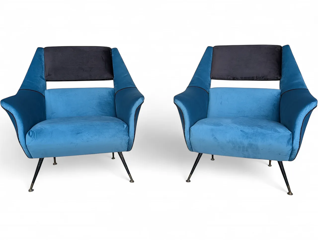 Pair of restored velvet armchairs from the 1960s 10