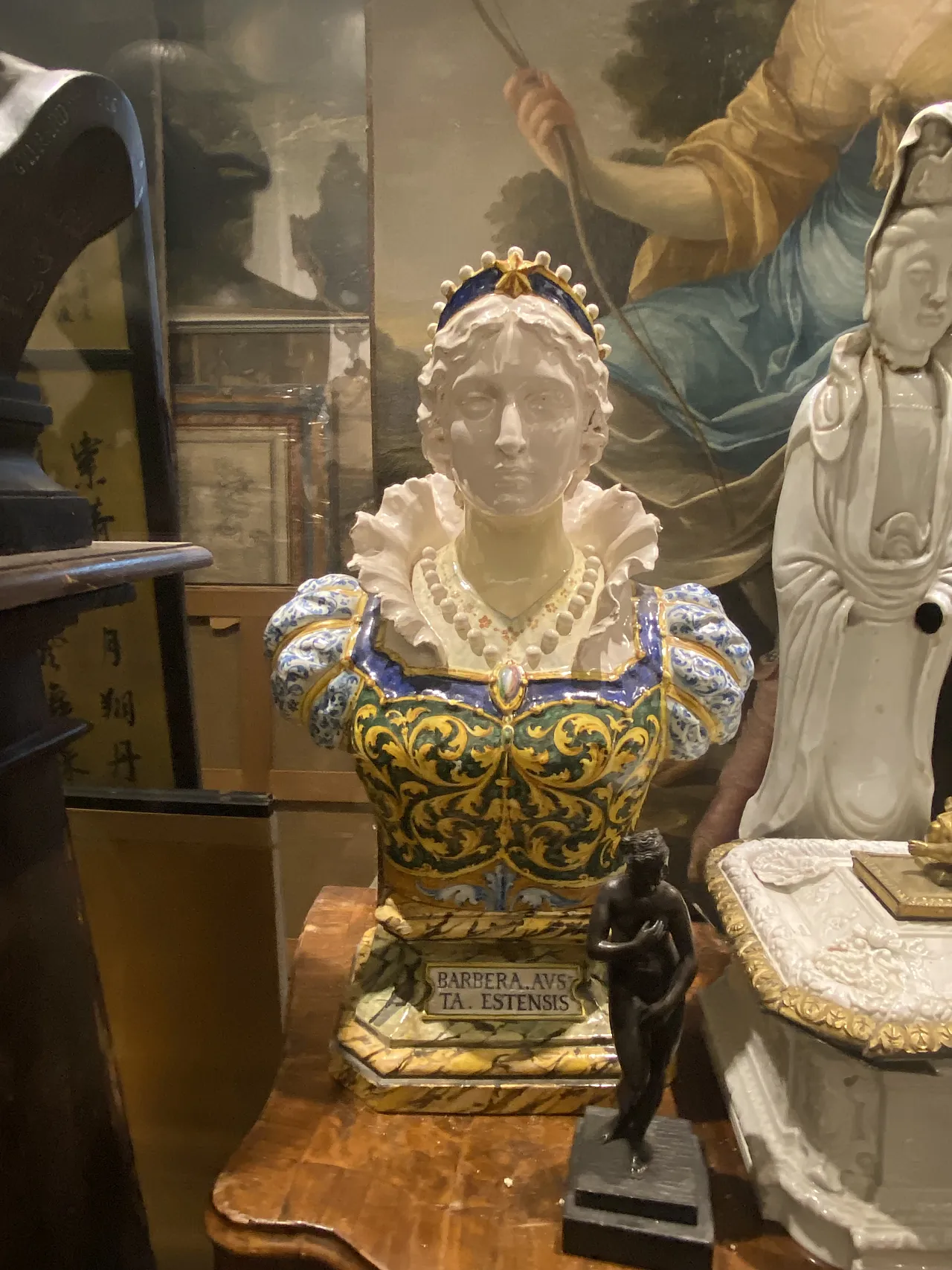 Bust of Barbara d'Este in ceramic by Minghetti, 19th century 1