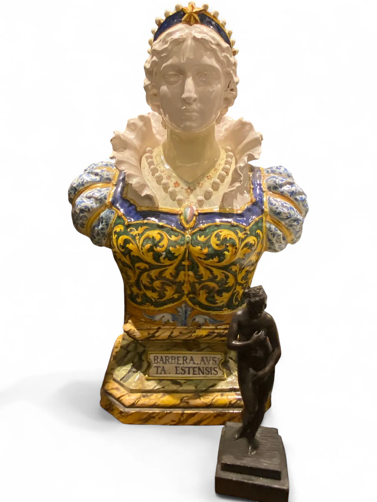 Bust of Barbara d'Este in ceramic by Minghetti, 19th century 4
