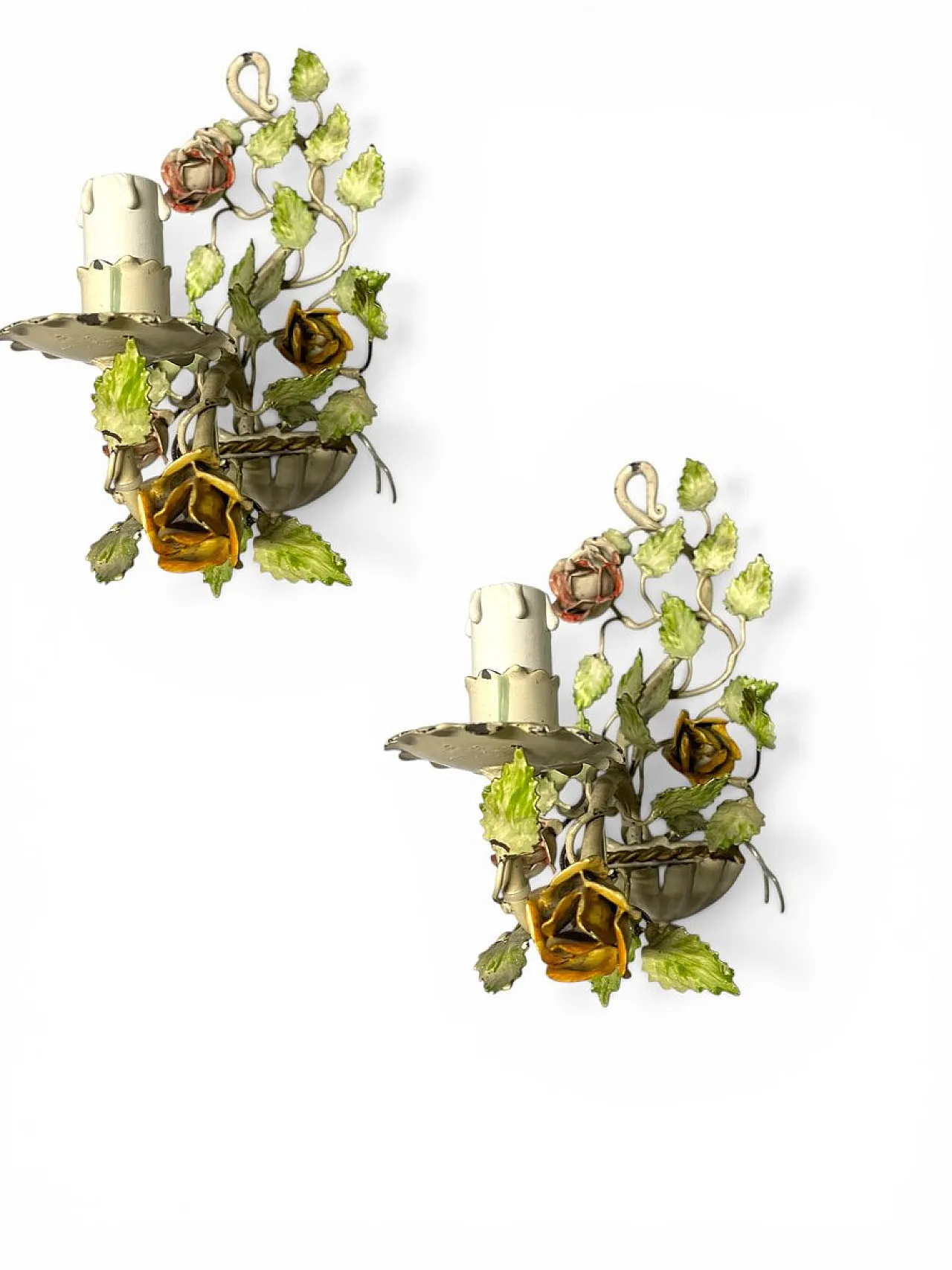 Pair of Tole Flower Sconces, 1960s 1