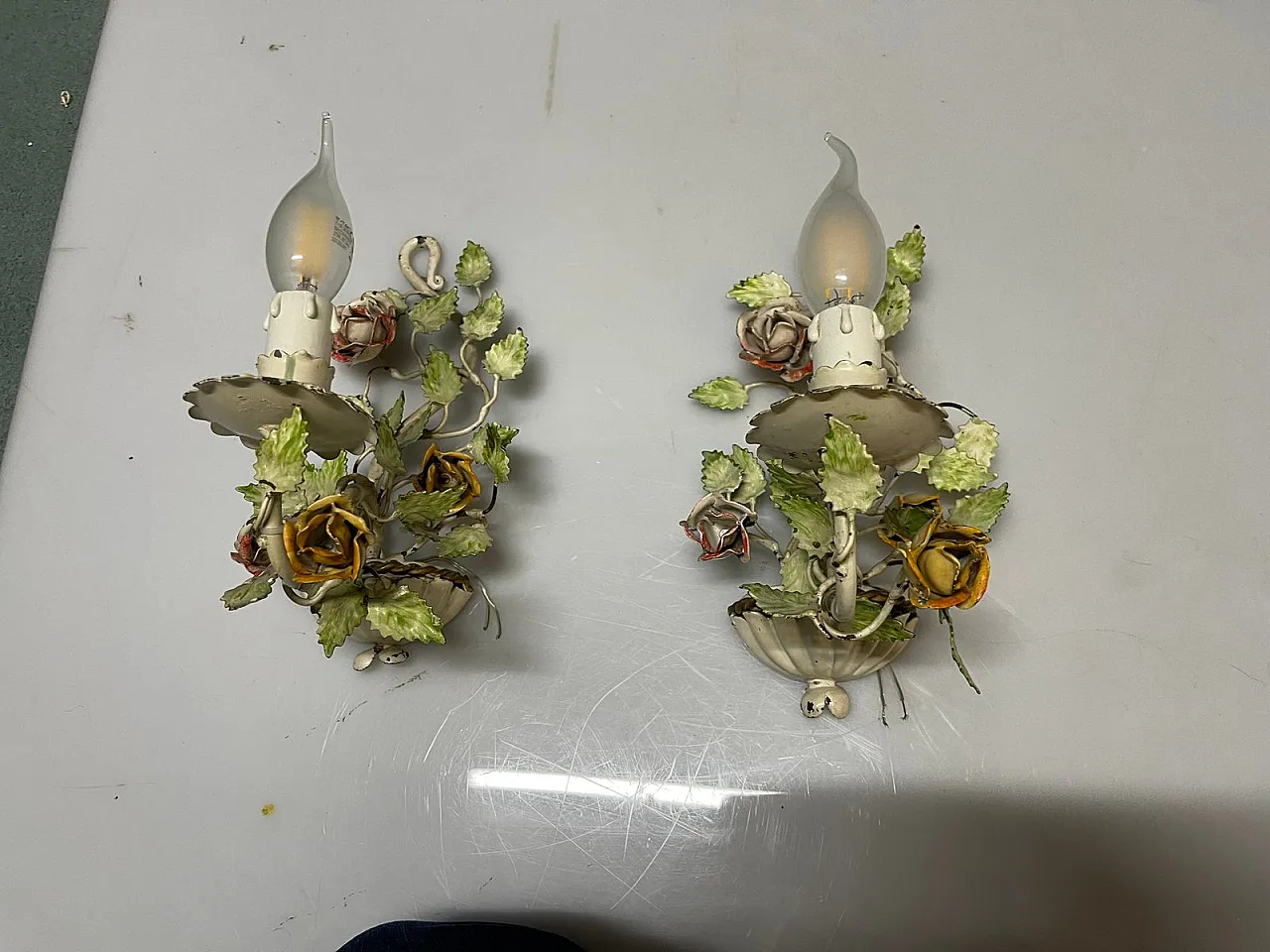 Pair of Tole Flower Sconces, 1960s 13