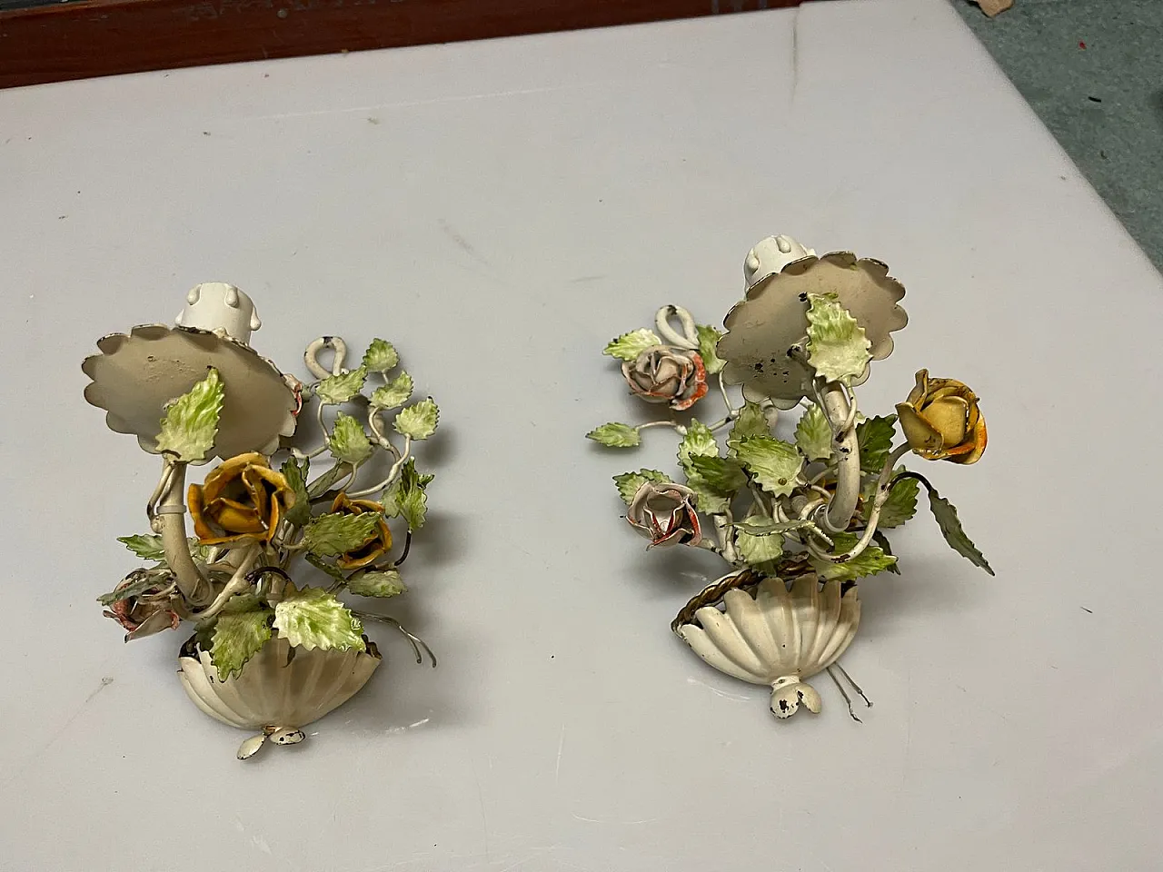 Pair of Tole Flower Sconces, 1960s 15