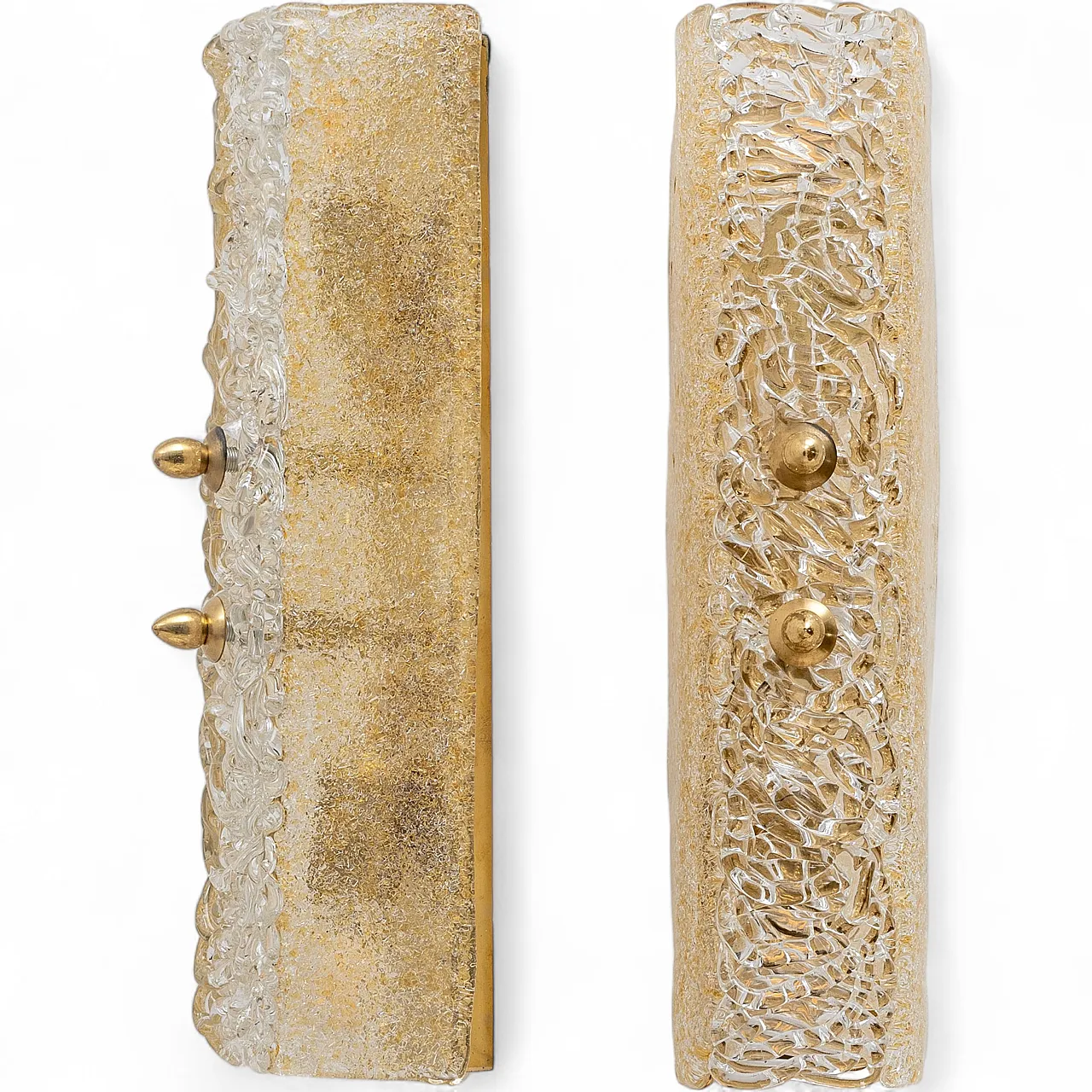 Coppia di applique in vetro di Murano con grana dorata e ottone, 2000 10