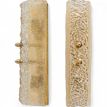 Coppia di applique in vetro di Murano con grana dorata e ottone, 2000