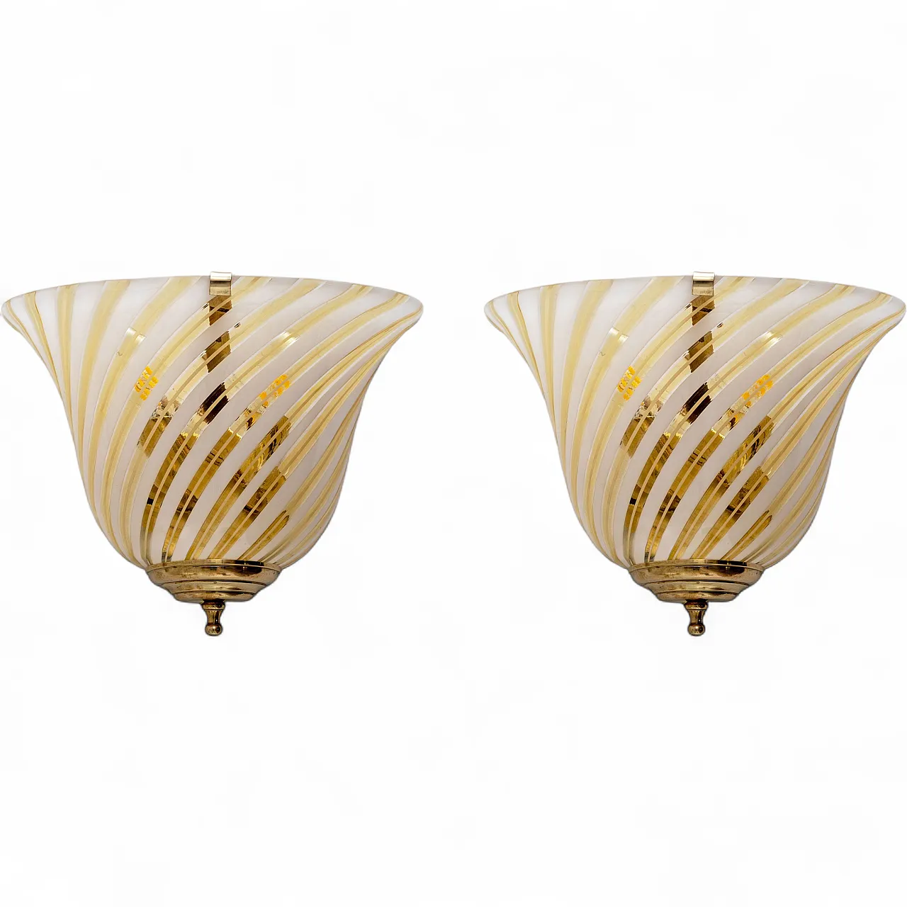 Coppia di applique in vetro di Murano ottone stile Barovier, anni '70 11