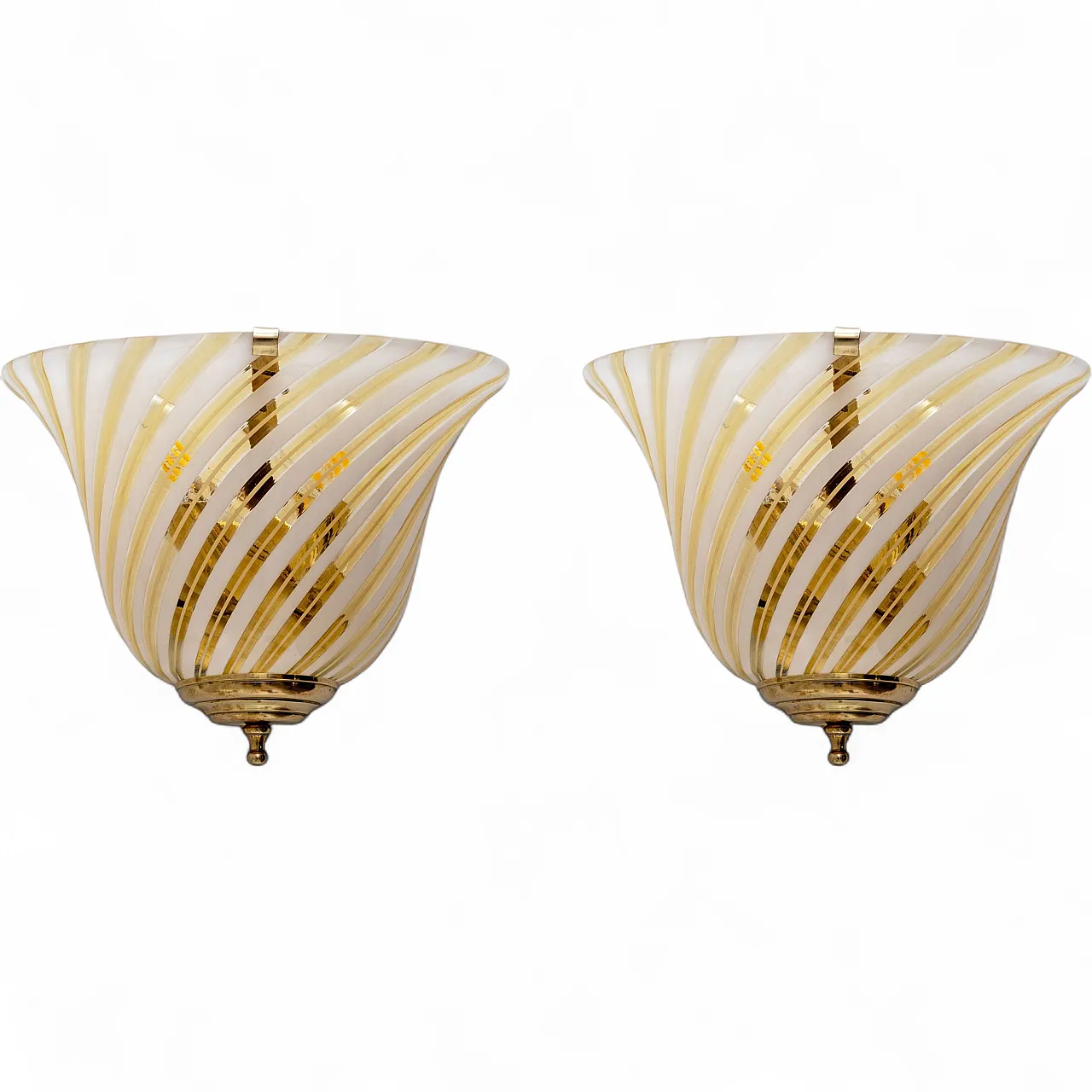 Coppia di applique in vetro di Murano ottone stile Barovier, anni '70 12