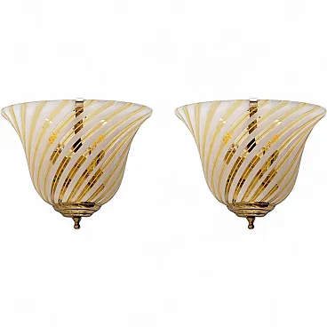 Coppia di applique in vetro di Murano ottone stile Barovier, anni '70