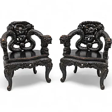 Pair of carved dragon armchairs Chinese Qing dynasty, 19th century