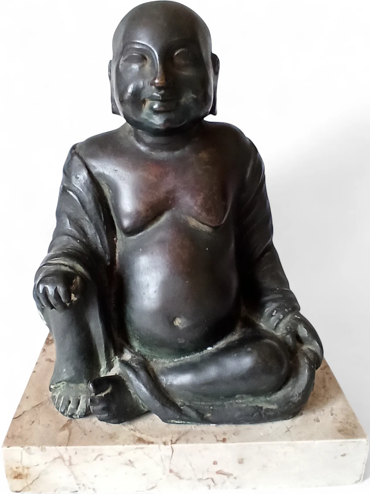 Scultura Buddha seduto in bronzo con base in marmo, '800 15