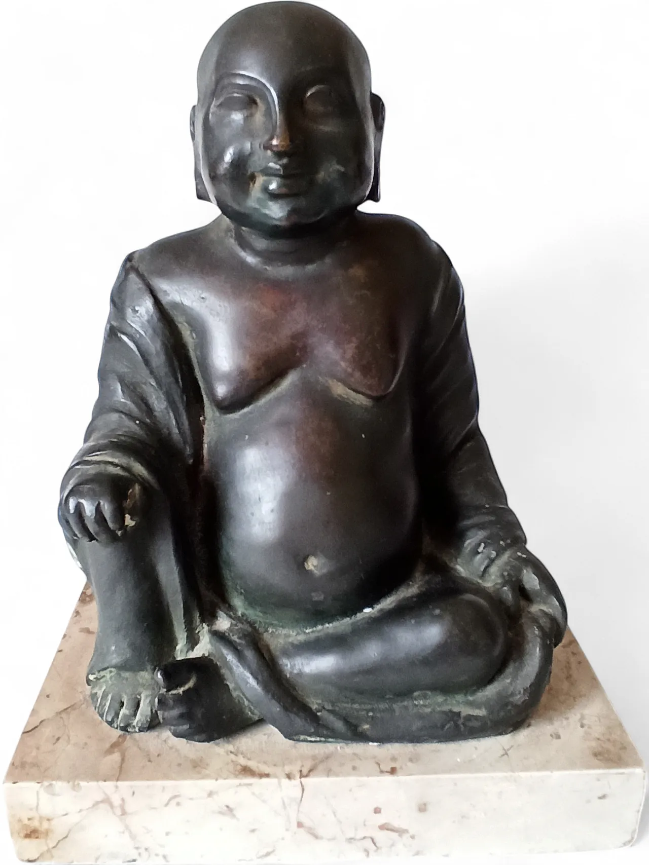 Scultura Buddha seduto in bronzo con base in marmo, '800 16
