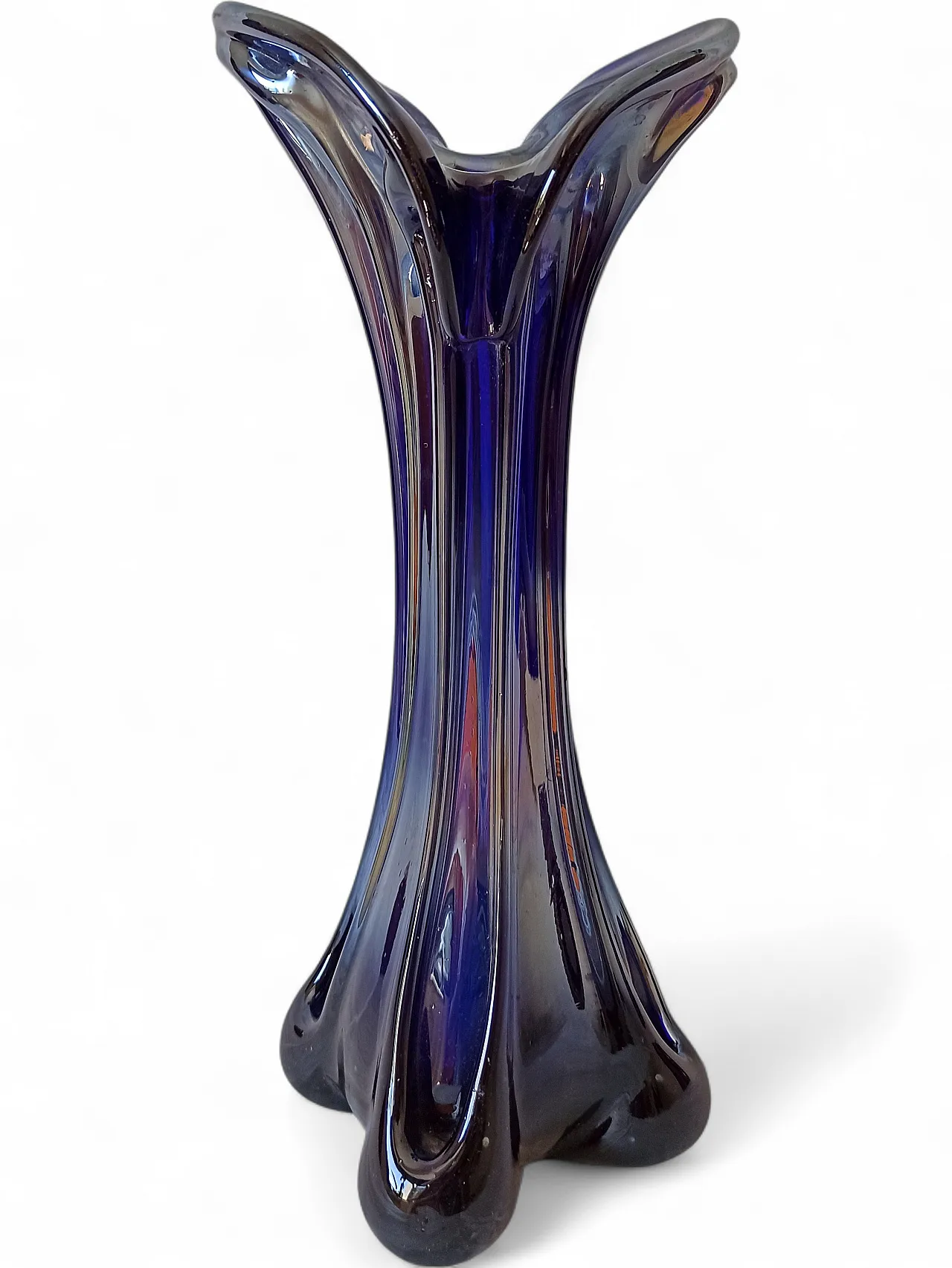 Vaso Murano Carnevale Blu Vetro, anni '70 13