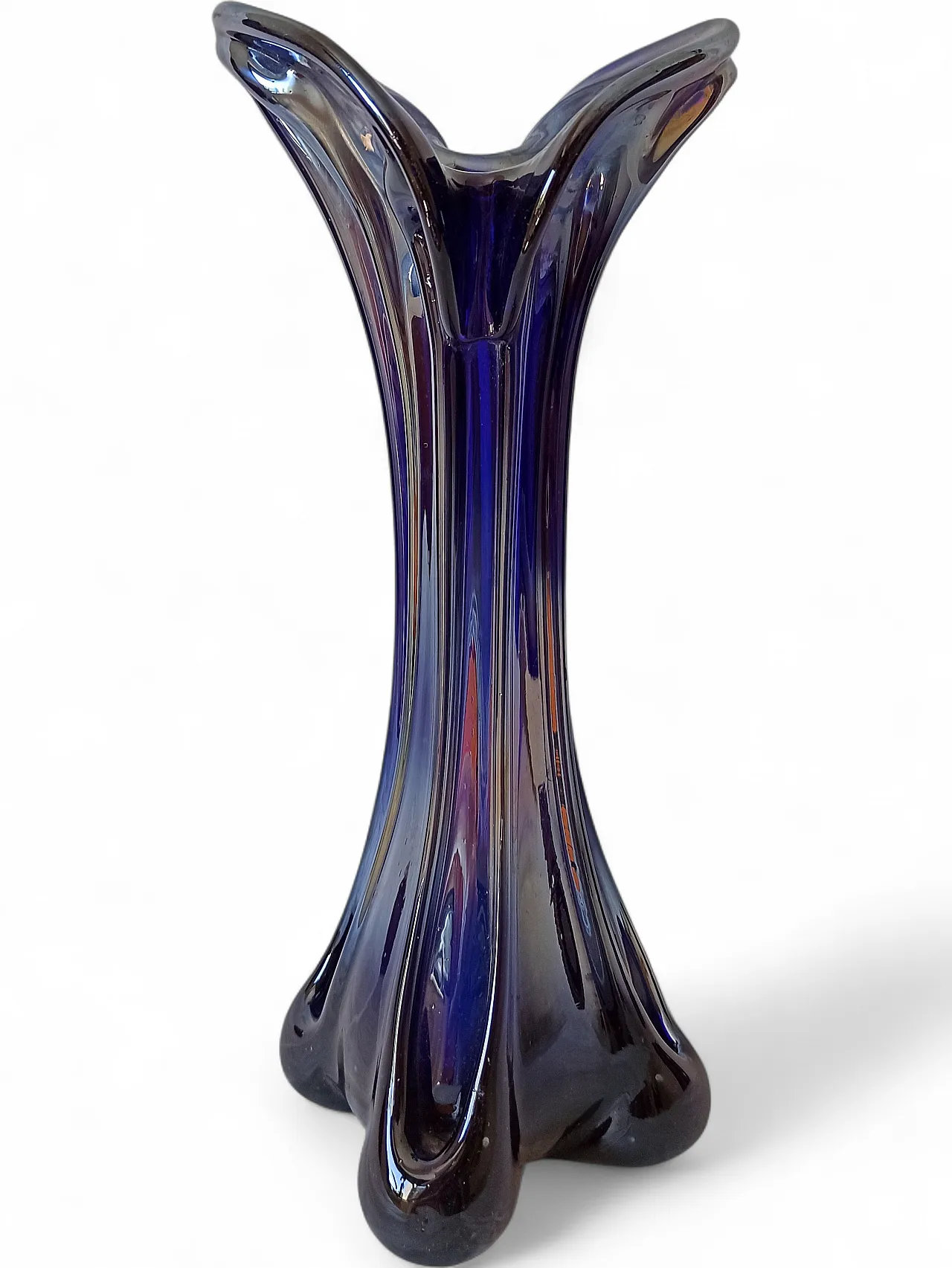 Vaso Murano Carnevale Blu Vetro, anni '70 14