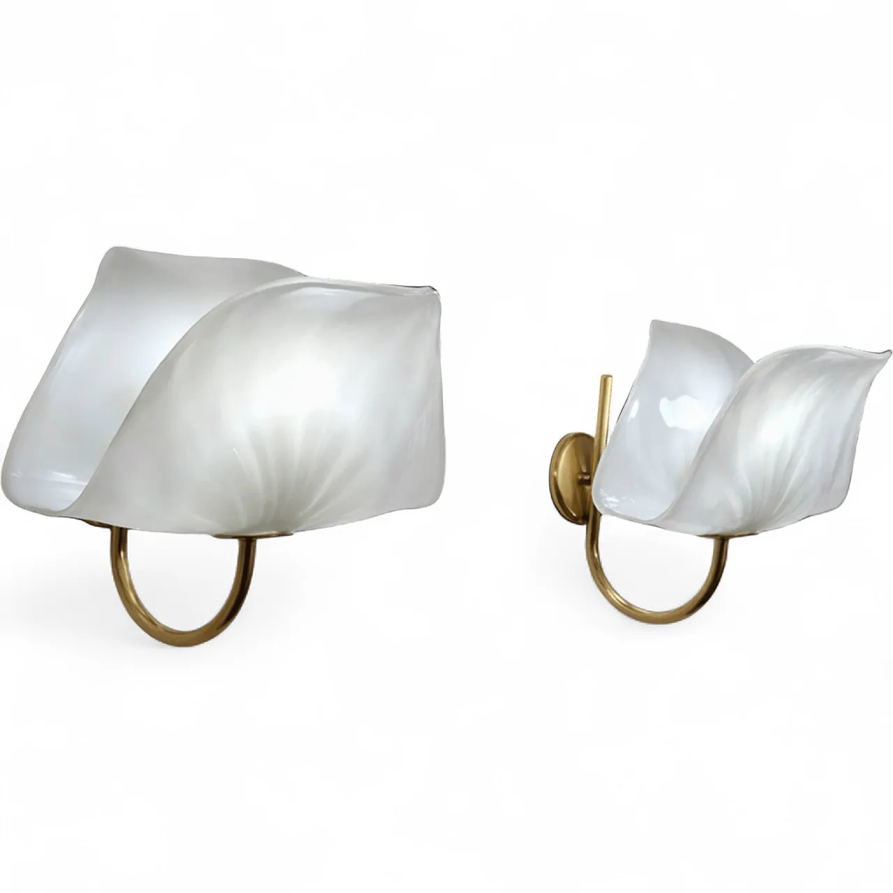 Coppia di appliques a foglia in vetro di Murano e ottone di PAF Studio 12