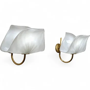 Coppia di appliques a foglia in vetro di Murano e ottone di PAF Studio