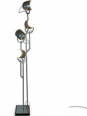 Lampada Da Terra Gondo In Stile Vintage Con Paralumi A Griglia, Metallo E Legno, 2 Luci E27, Nero/naturale, Altezza 168 Cm