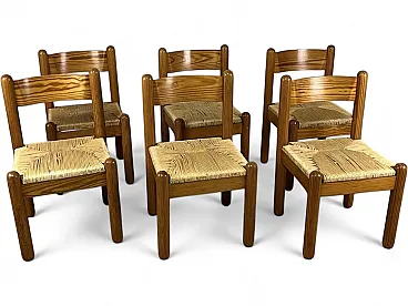 6 Sedie in faggio e paglia intrecciata di Charlotte Perriand, anni '60