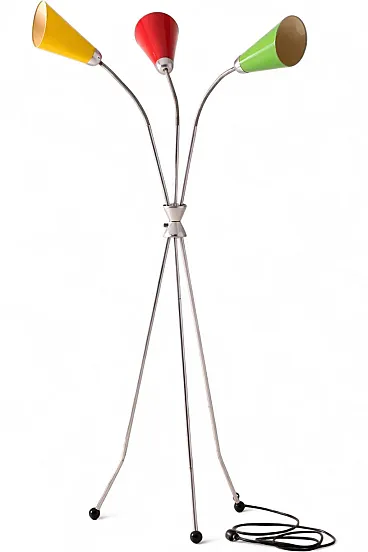Lampada da terra a 3 bracci di Lidokov, metà '900
