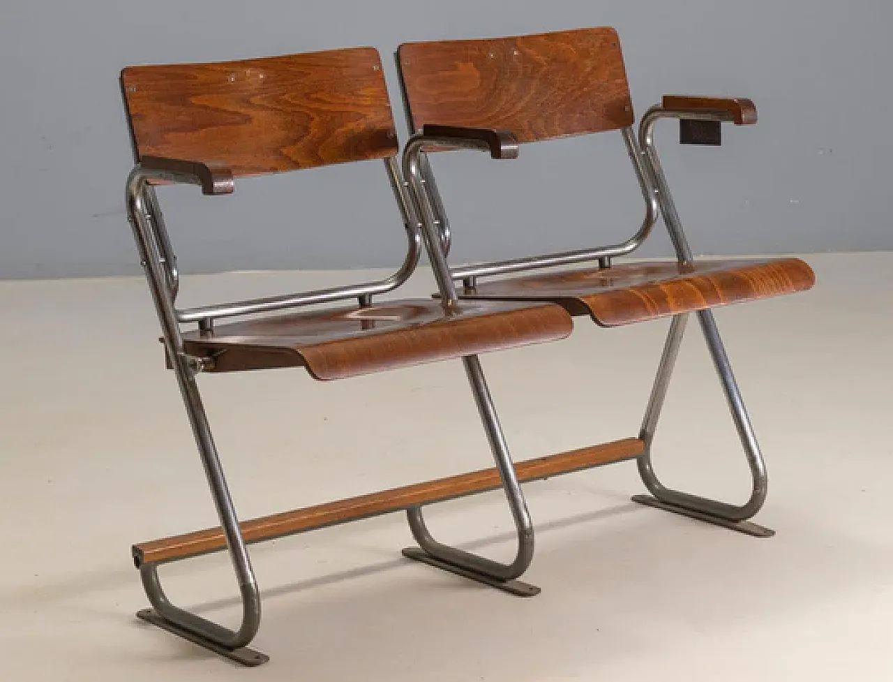 Panca pieghevole, stile Bauhaus, seduta in legno, anni '30 1