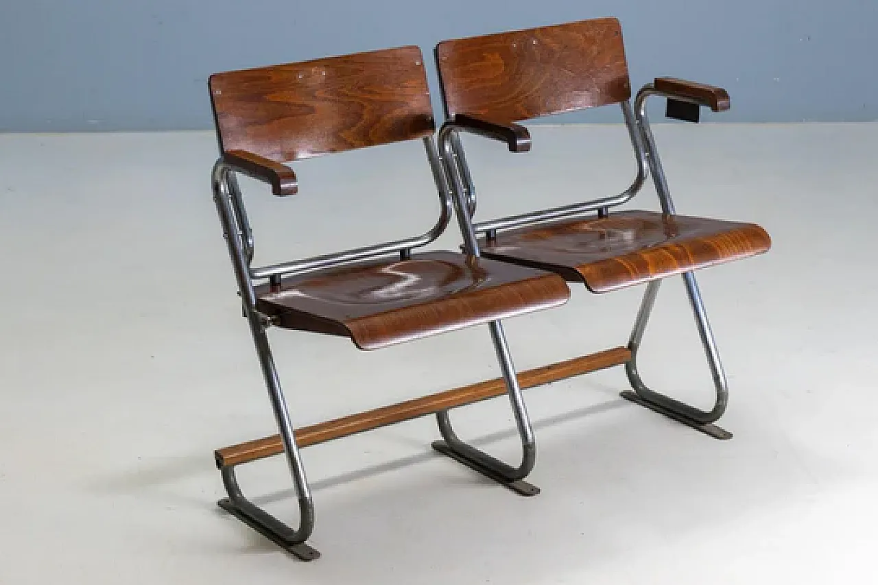 Panca pieghevole, stile Bauhaus, seduta in legno, anni '30 2