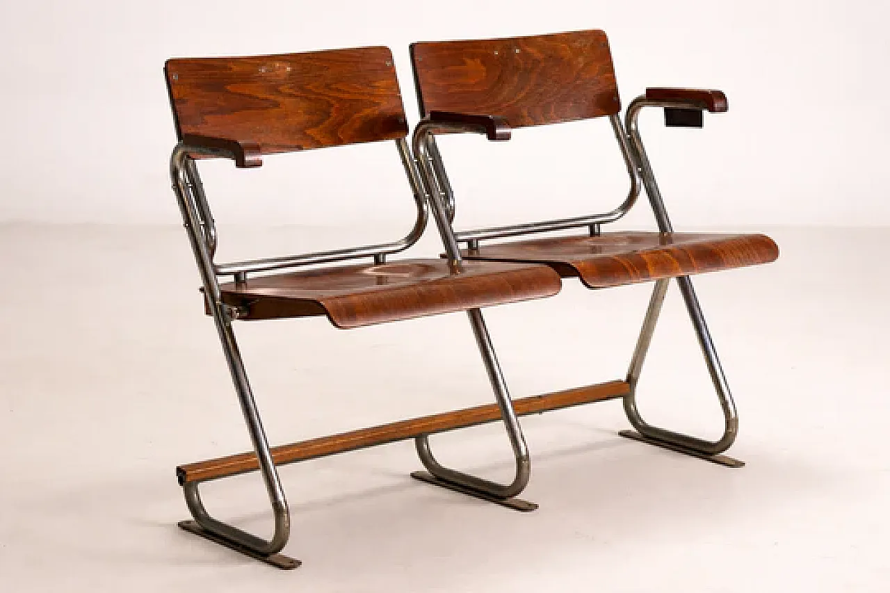 Panca pieghevole, stile Bauhaus, seduta in legno, anni '30 3