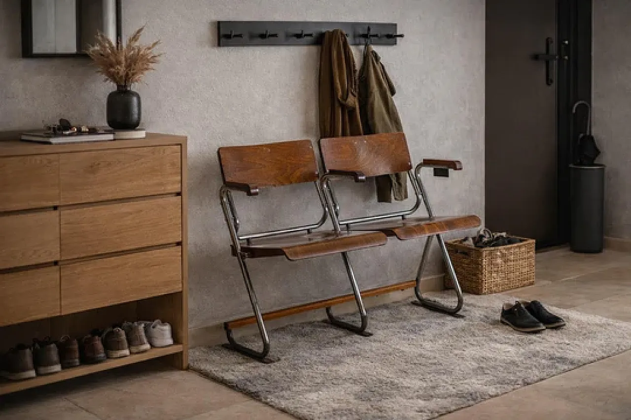 Panca pieghevole, stile Bauhaus, seduta in legno, anni '30 5