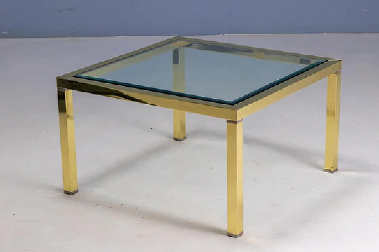 Tavolino in ottone e vetro, anni '70 2