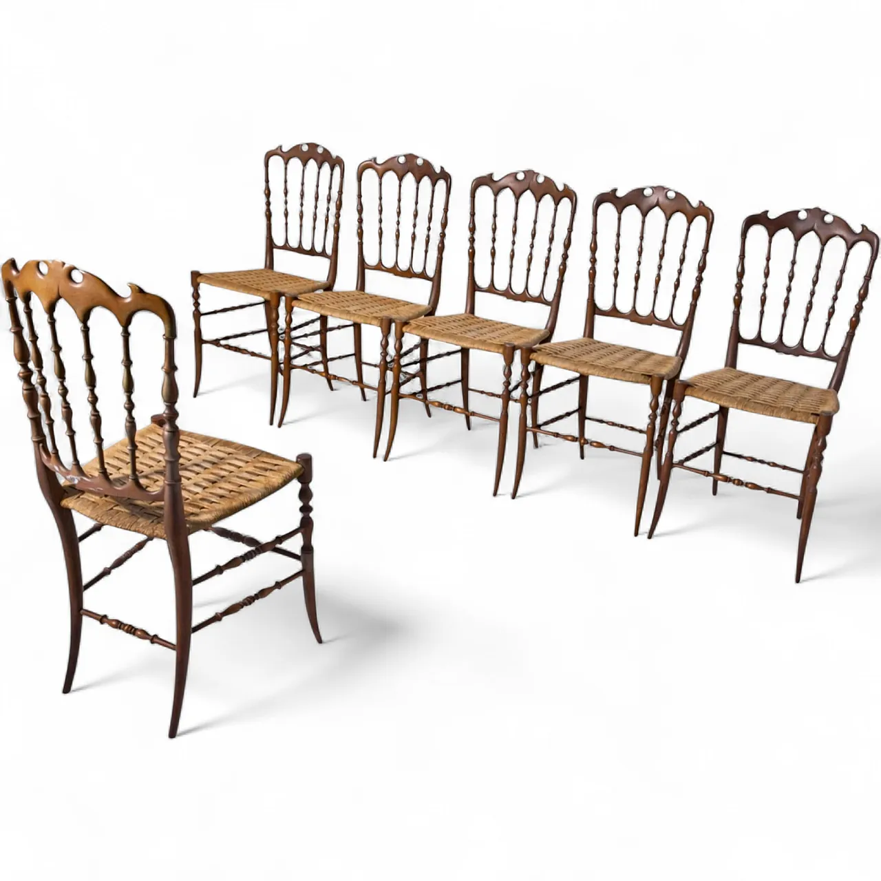 6 Chiavarine Chairs, Umbertine model with rope, mid-20th century 14
