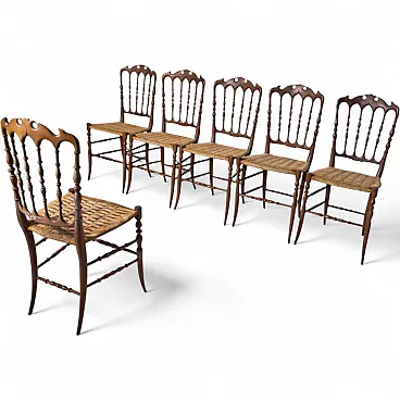 6 Chiavarine Chairs, Umbertine model with rope, mid-20th century