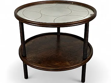 Wood and worked glass coffee table, 1950s