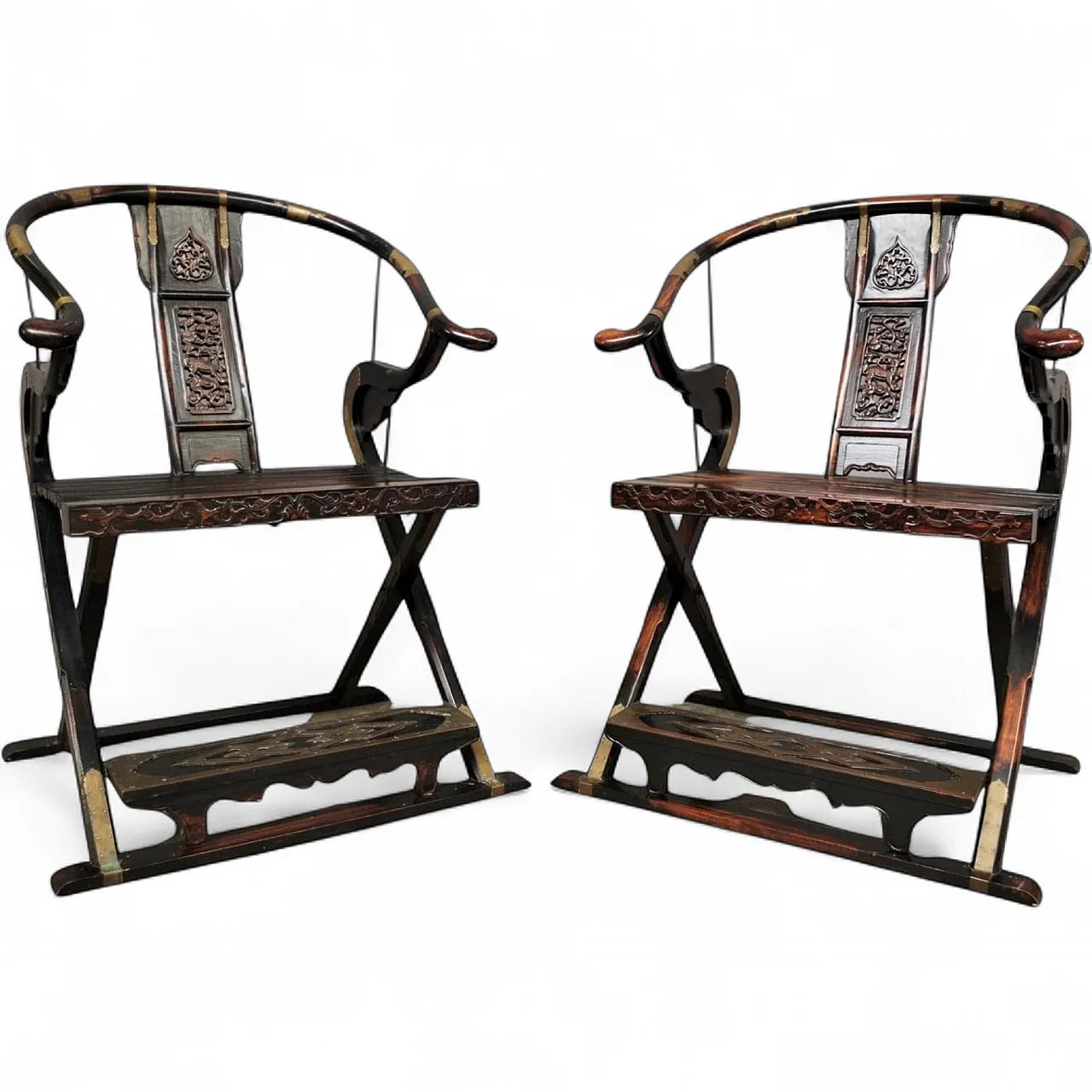 Pair of Ming Dynasty-style folding thrones, 1940s 15